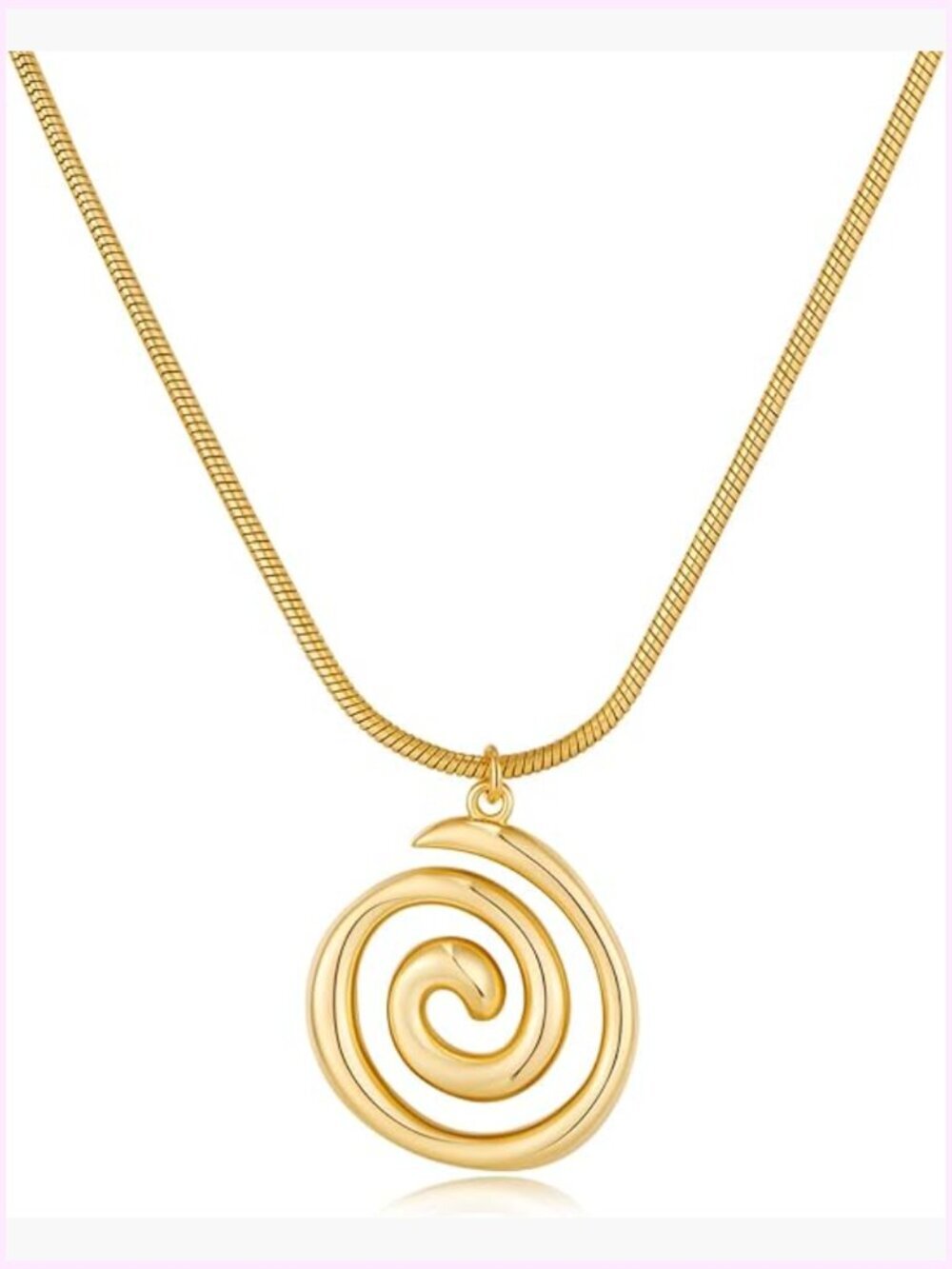 Statement Conch Pendant Necklace - 14K Gold Plated Spiral Swirl Boho Beach